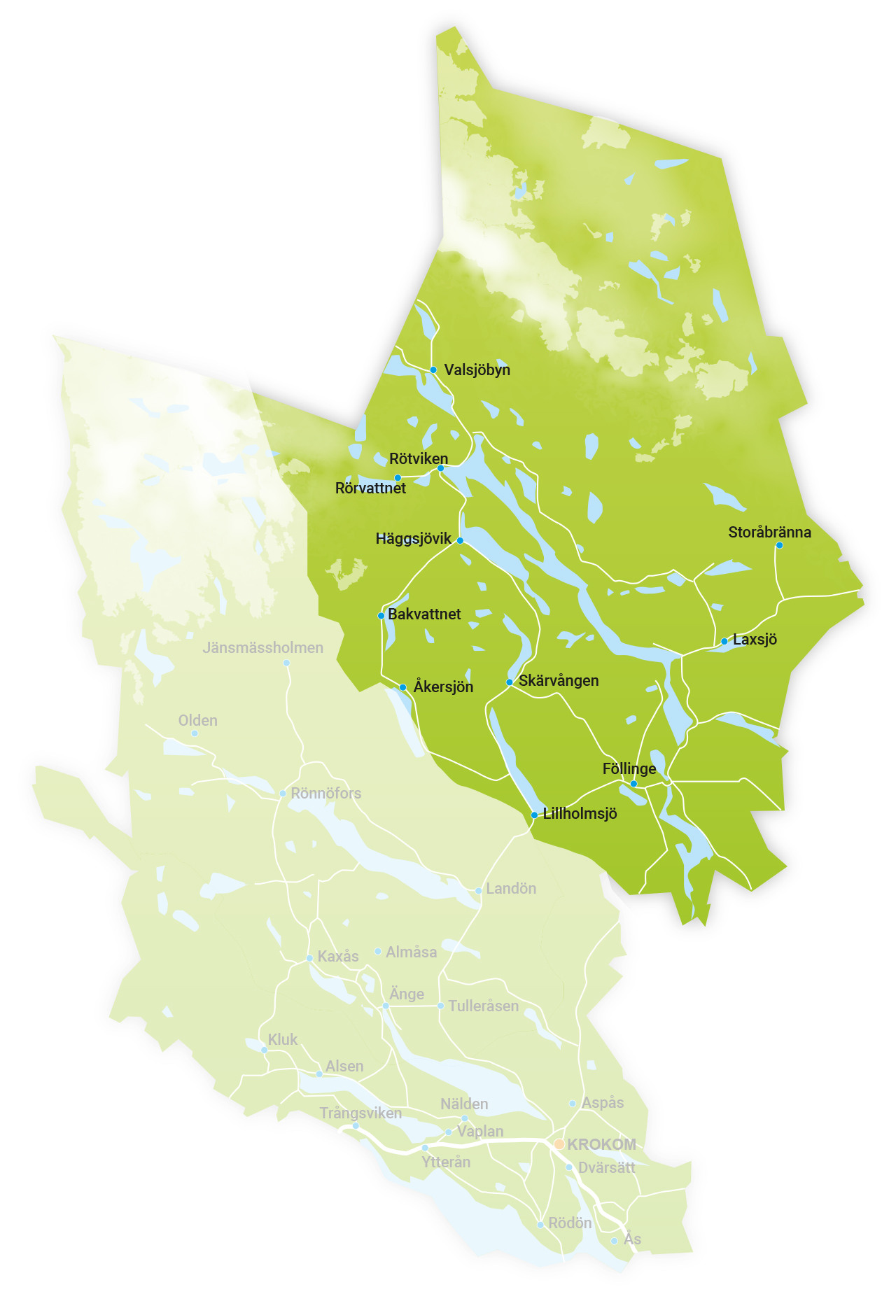 Karta över Hotagsbygden i Krokoms kommun