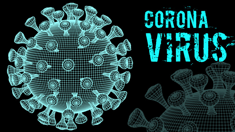 bild av coronavirus i turkos på svart bakgrund