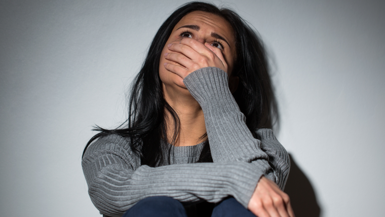 people, grief and domestic violence concept - unhappy crying woman