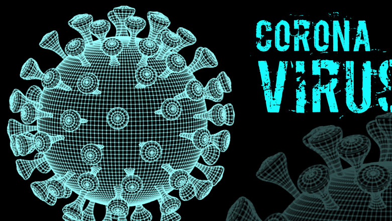 bild av coronavirus i blått på svart bakgrund